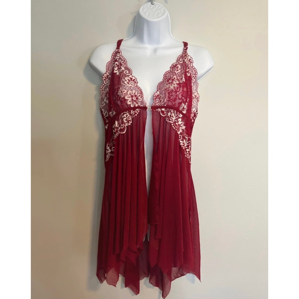 Babydoll‎ Lingerie Wm XXL Burgundy Lace Mesh Chemise Nightwear Sexy Romantic